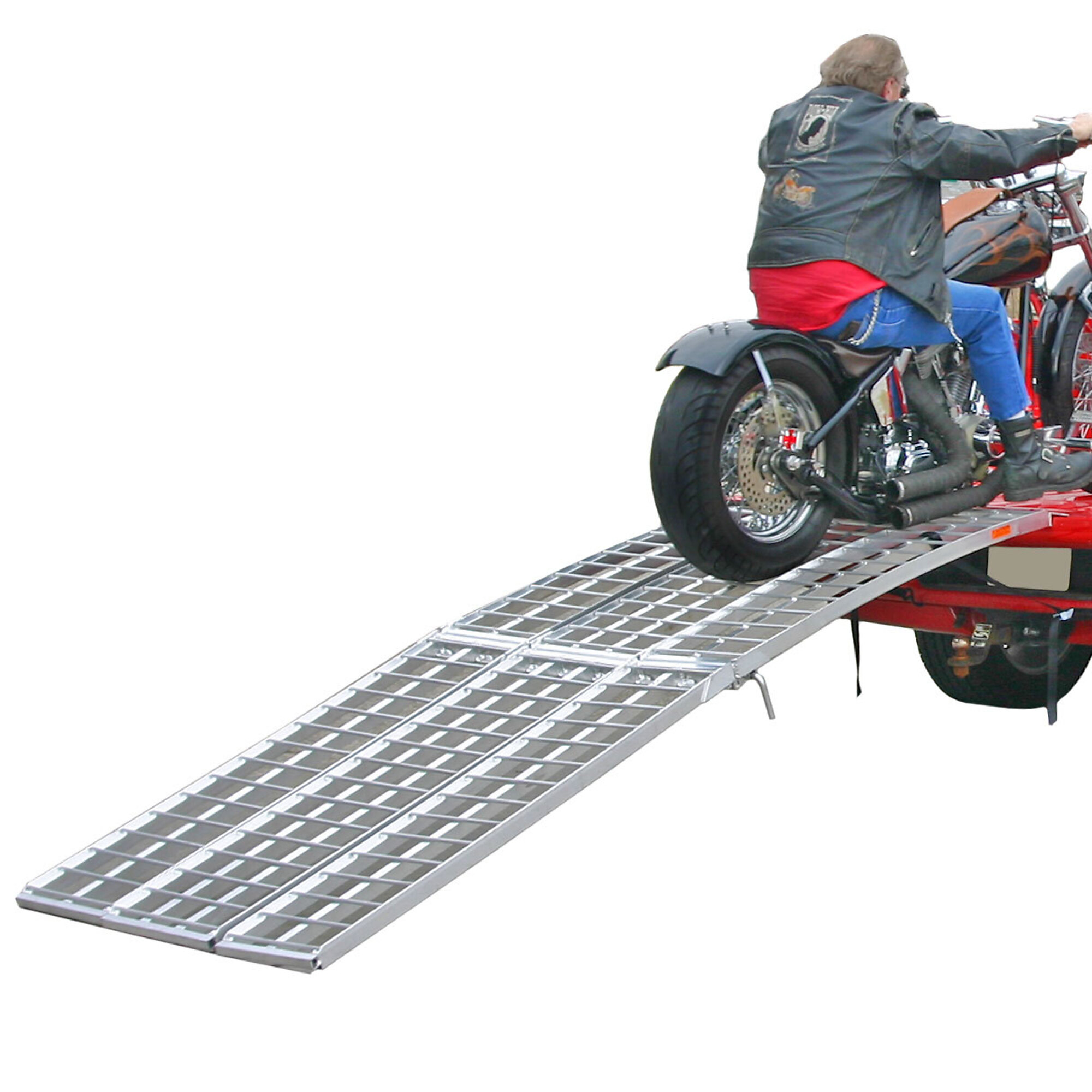 Black Widow, Alum. HD Folding Arched 3-Piece Moto Ramp, Max. Ramp Length 120 in, Surface Width 38 in, Capacity 1500 lb, Model# MF-12038